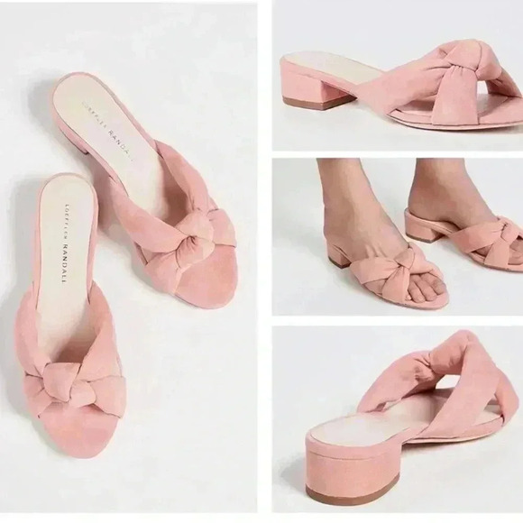 Loeffler Randall Size 7 Elsie Knotted Slide Sandal Blush Pink Suede Block Heel - Picture 3 of 13